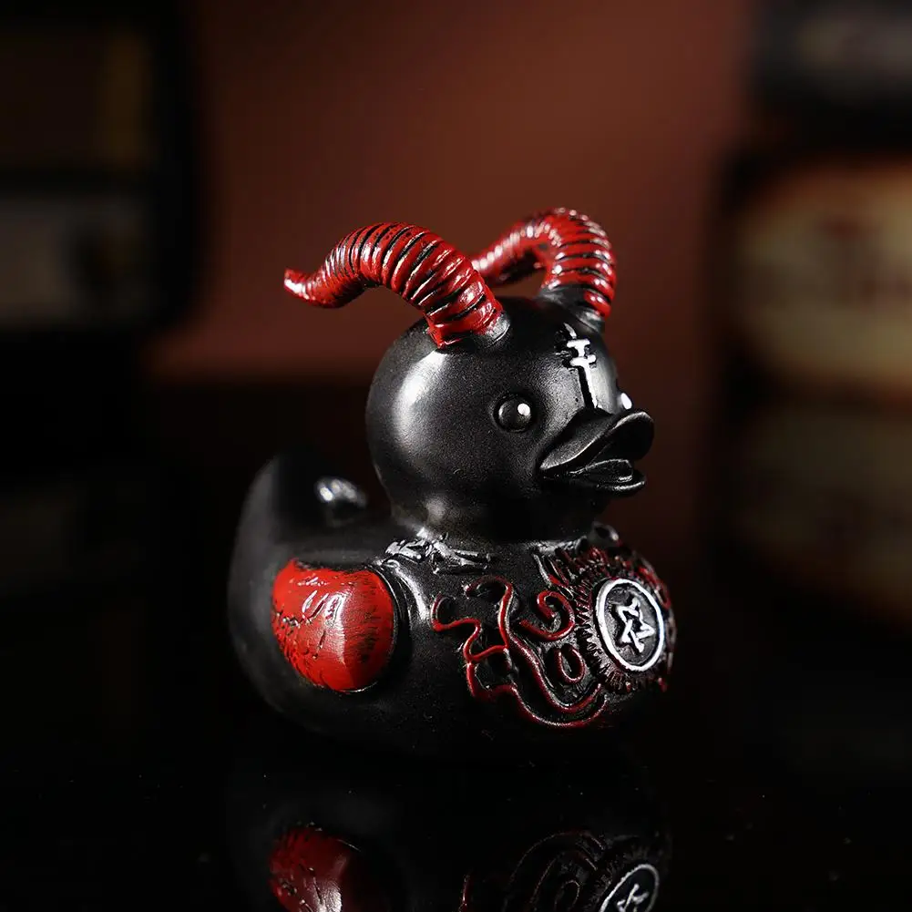 Gothic Satan Duck Statue Goth Punk Duck Sculpture Rock Duck Figurine Decor Collectible Figurines Satanic Duck Tabletop Ornaments view 2