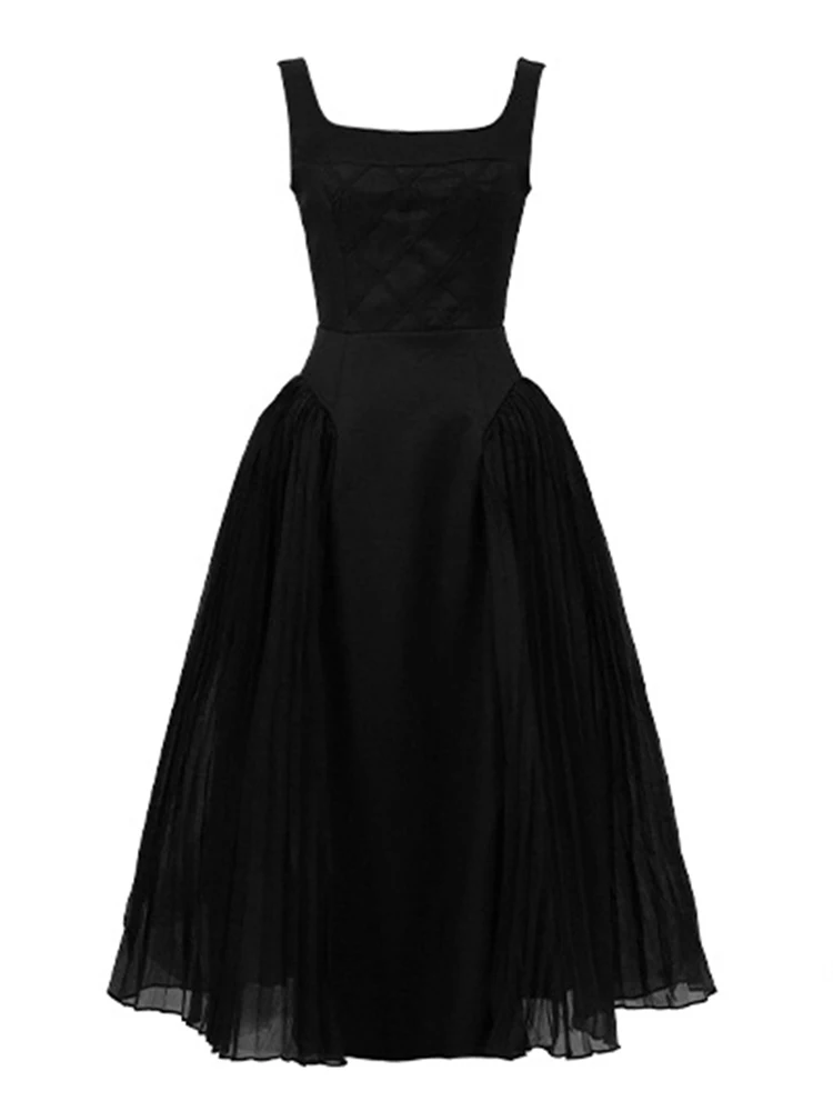 Women Vacation Clothes Black Sexy Sling Slim Pleated Maxi Long Dress Elegant Fashion Evening Party Club Prom Vestidos Robe New