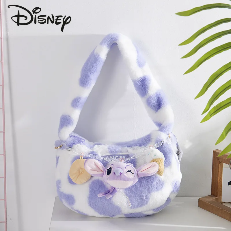 Disney Original 2024 New Women's Plush Bag Fashion High Quality Girl Underarm Shoulder Bag Cartoon Cute Women's Handbag