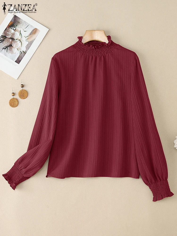 เสื้อผู้หญิง ZANZEA ดีไซน์ทันสมัย เนื้อผ้ามีเท็กซ์เจอร์ แฟชั่นฤดูใบไม้ร่วง 2025 คอเต่า แขนยาวทรงกระบอก สีพื้น เสื้อผ้าผู้หญิง