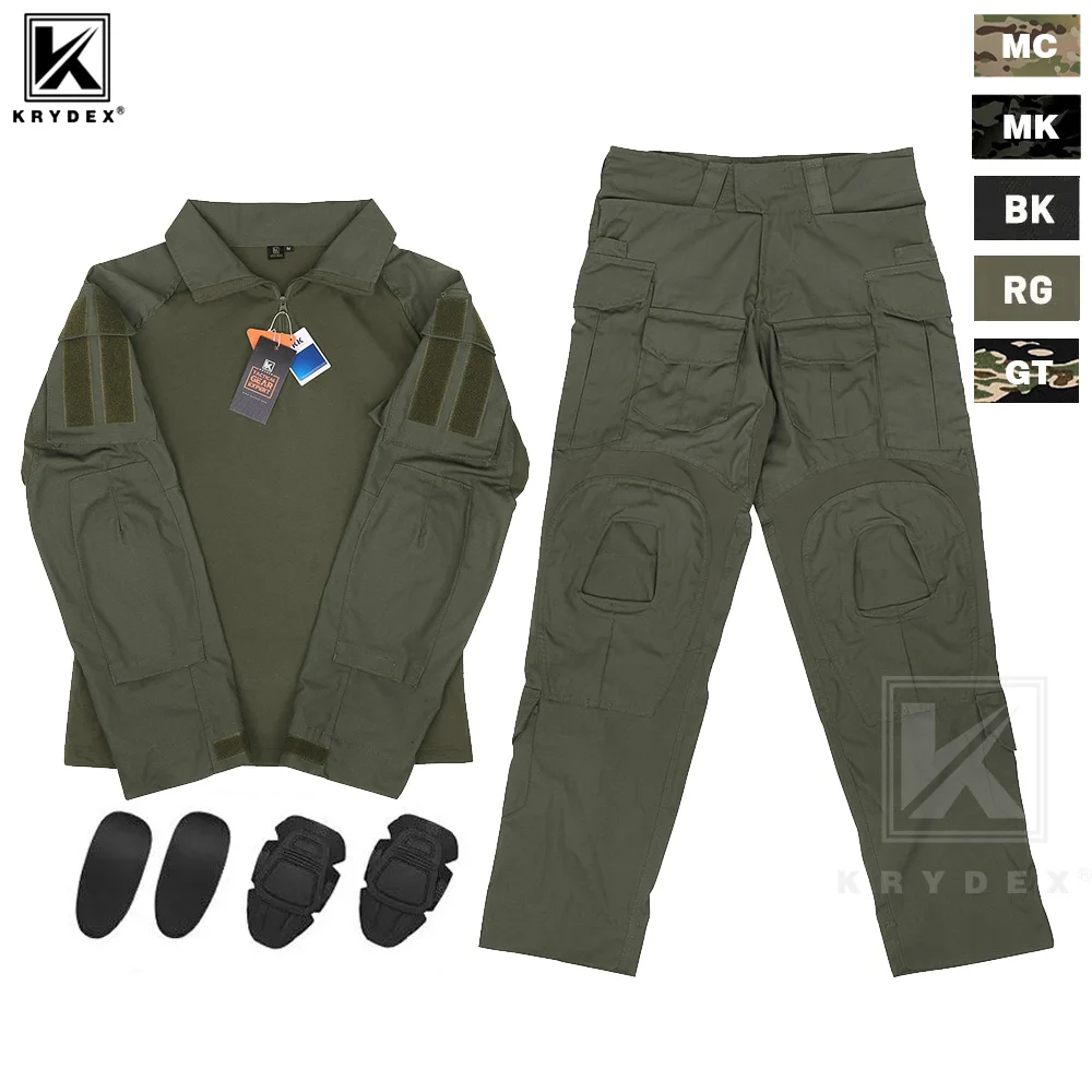 KRYDEX Tactical Combat Gen3 Uniform Set Outdoor Hunting Camouflage Shirt & Pants Kit Ranger Green Black Men Clothing