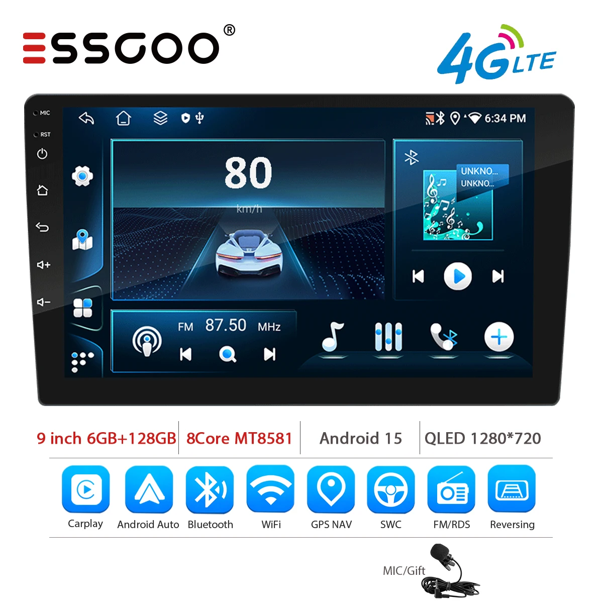 ESSGOO 7 9 10 inch Universele CarPlay Android Auto Autoradio voor VW Fiat Renault Nissan Hyundai GPS Multimedia Autoradio Stereo