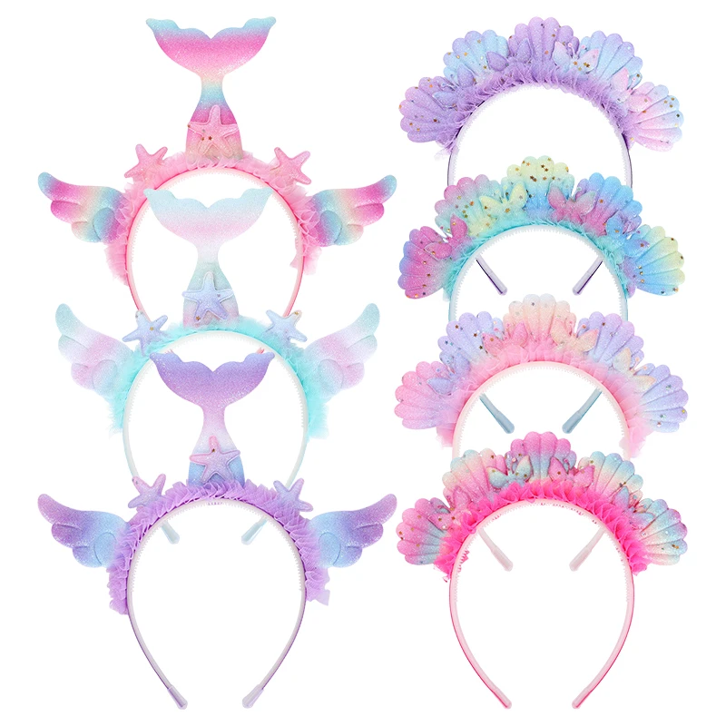 

1/3/4/8Pcs Hairband Set With Small Butterfly Fish Tail Starfish Angel Wings Onion Powder Shell For Various Occasions