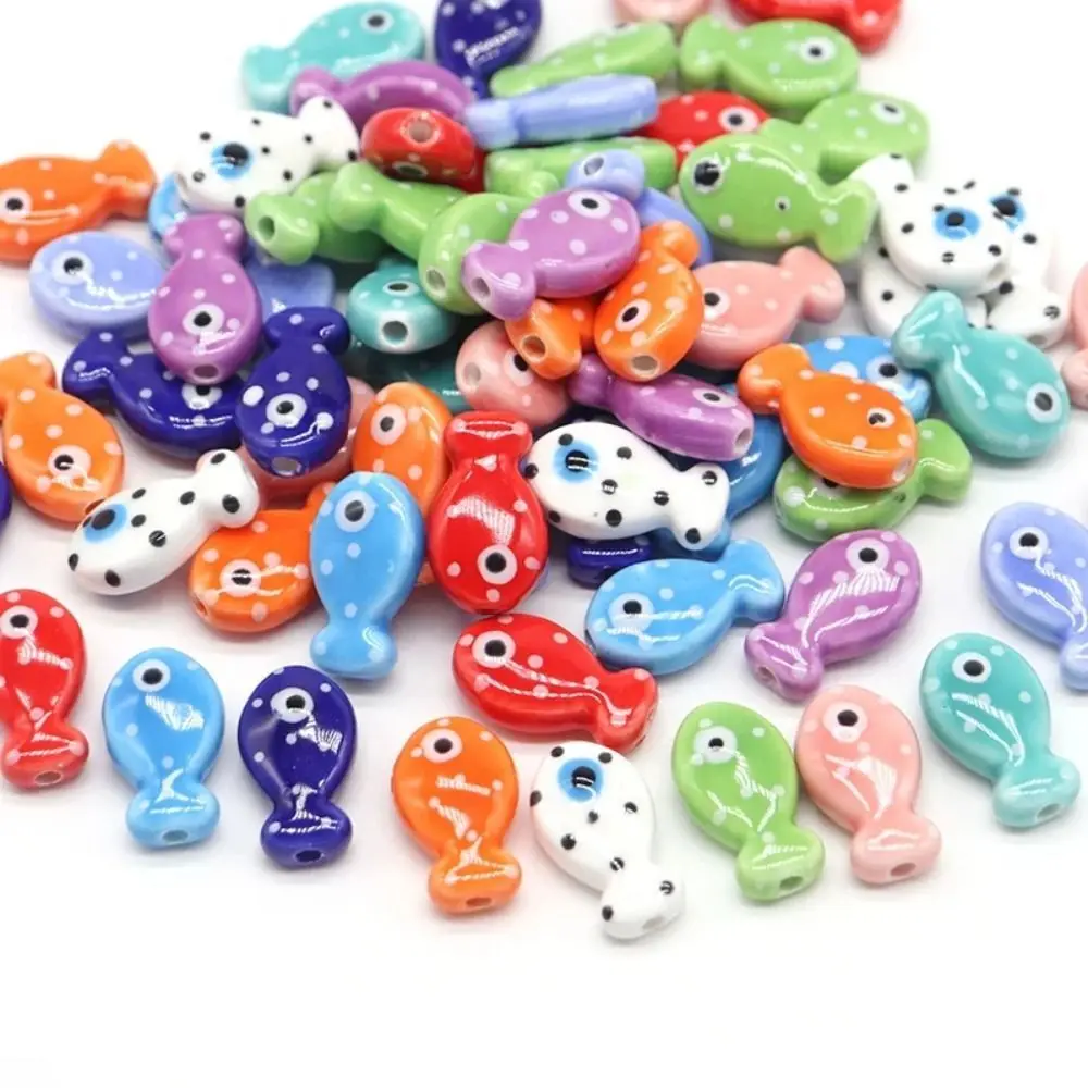 Handmade Craft Small Fish Beads Cartoon Design Ceramic Ceramic Spacer Loose Beads Necklace Earrings Fashion for 10Pcs