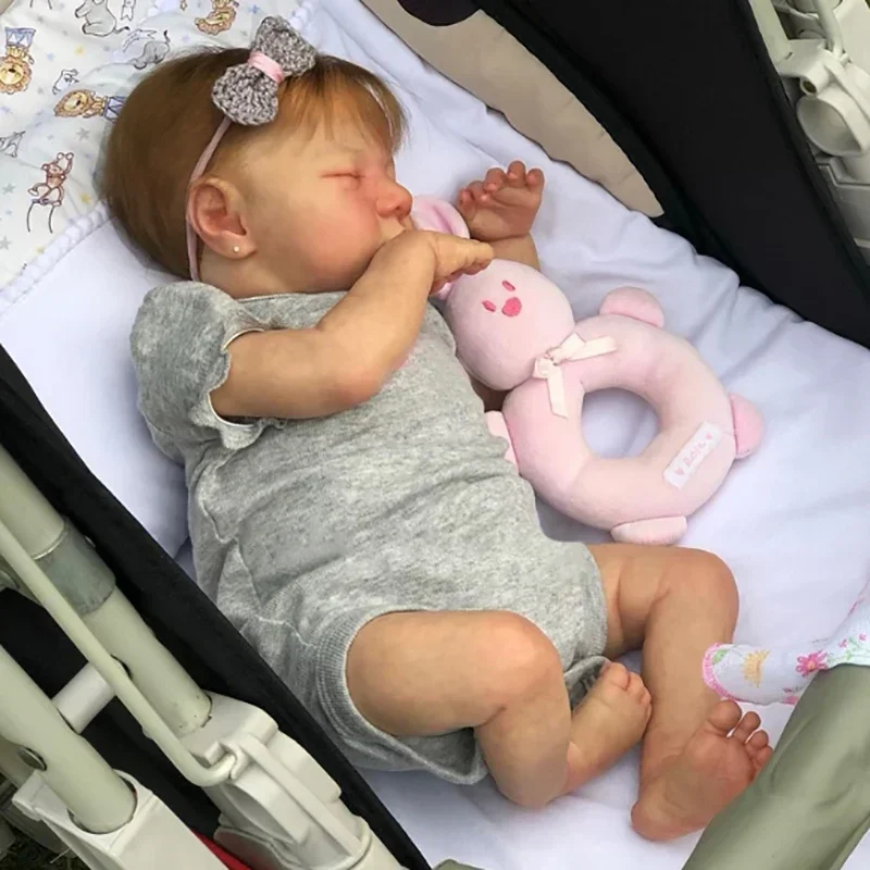 48CM Silicone Reborn Baby Doll Newborn Baby Asleep Levi with Rooted Hair Multiple Layers 3D Painting Skin Muñecas Bebe Reborn