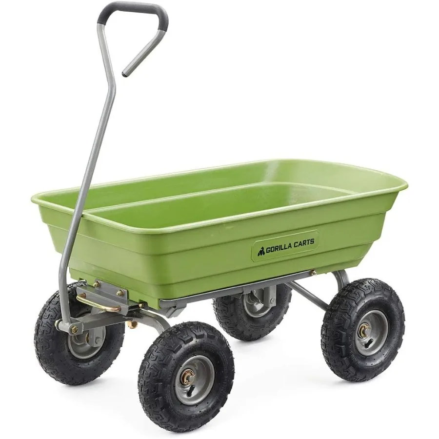 

Poly Garden Dump Cart 4 Cu Ft Tub 600 lb Haul Capacity Green Heavy-Duty Utility Wagon with Quick-Release Dumping Pneumatic Tire
