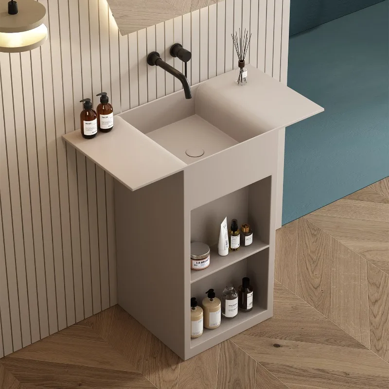 YS-9 stainless steel floor-to-ceiling column wash basin, bathroom open compartment storage, moisture-proof integrated wash basin