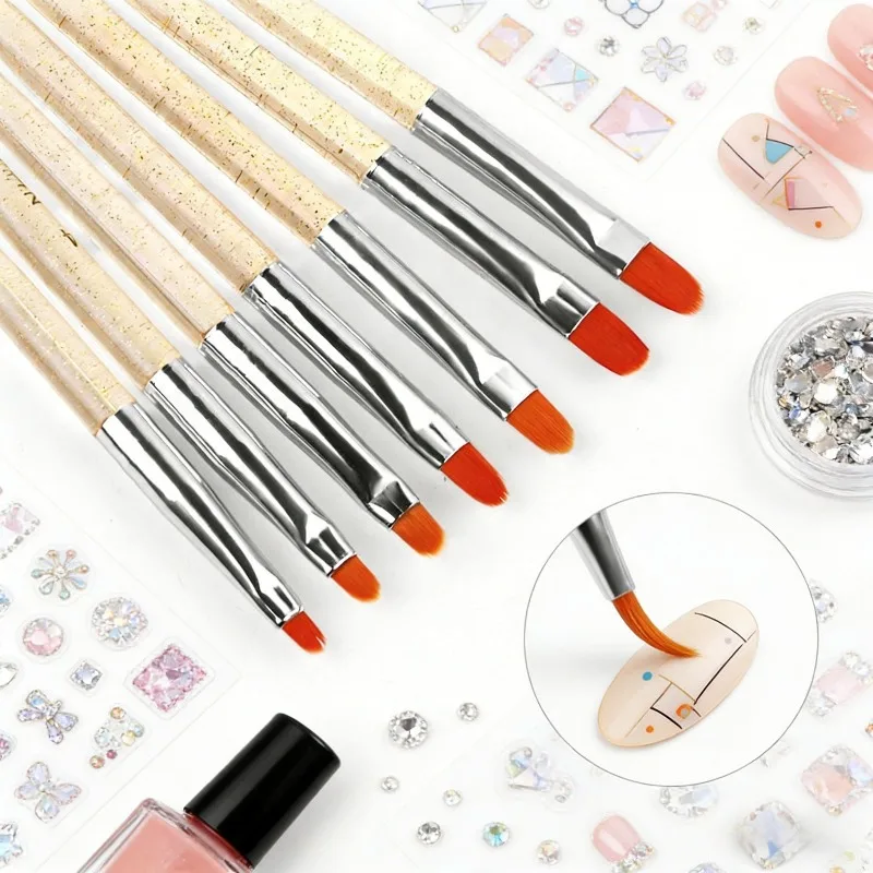 Set di pennelli per nail art in gel UV da 7 pezzi - Penne per extension e costruzioni in poliestere n. 2-14 - Strumenti professionali per nail art per estensione e pittura su gel