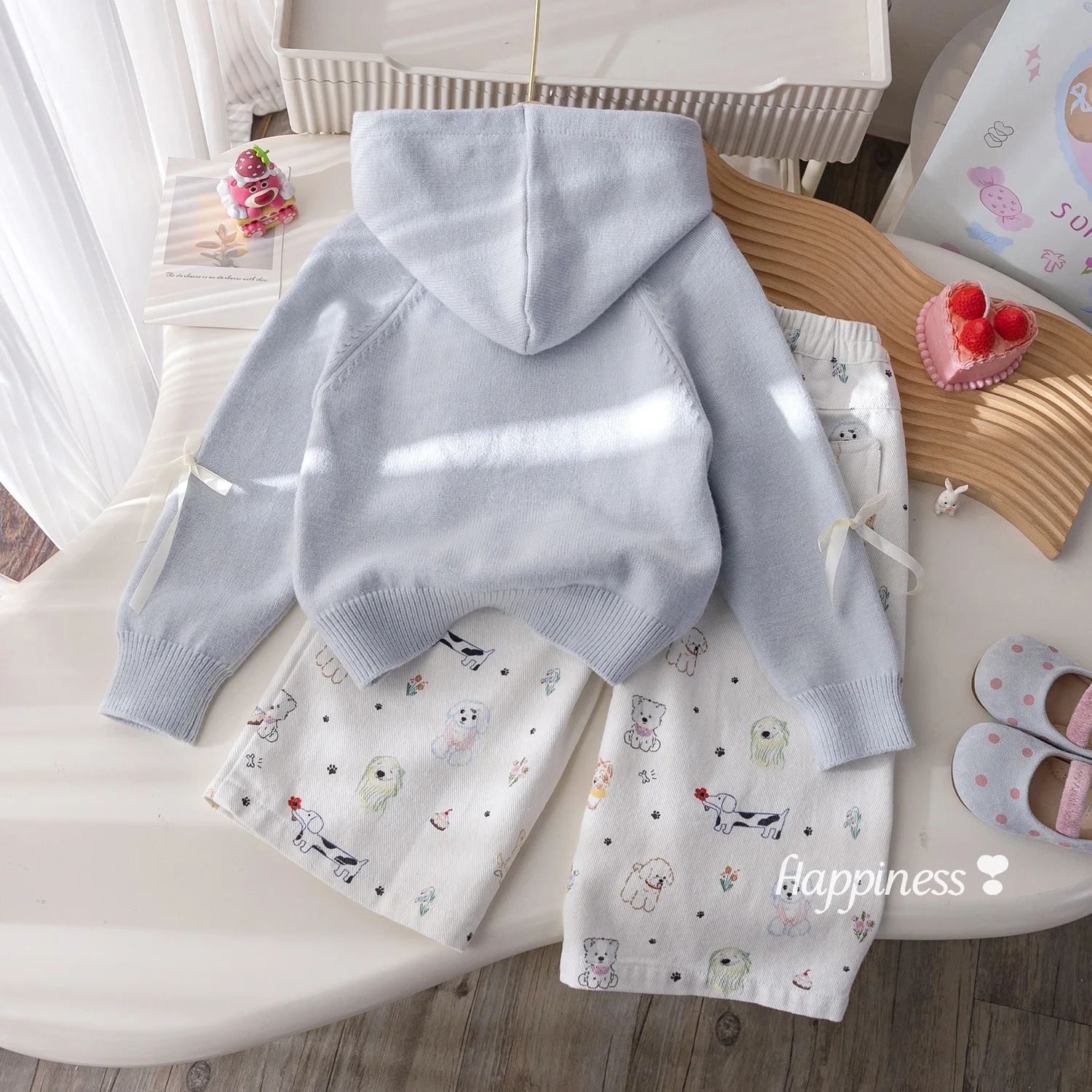 سترة محبوكة للفتيات لخريف وشتاء 2025 مع قلنسوة مريحة وأكمام طويلة بلوفر كارتوني ملابس أطفال من 7 إلى 12 سنة #2