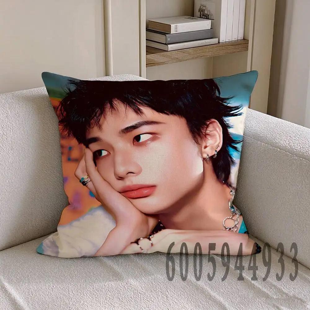 H-Hyunjin Anime Celebrity Merchandise All-Match Printed Pillow Case Sofa Car Office Room Decoration Protector