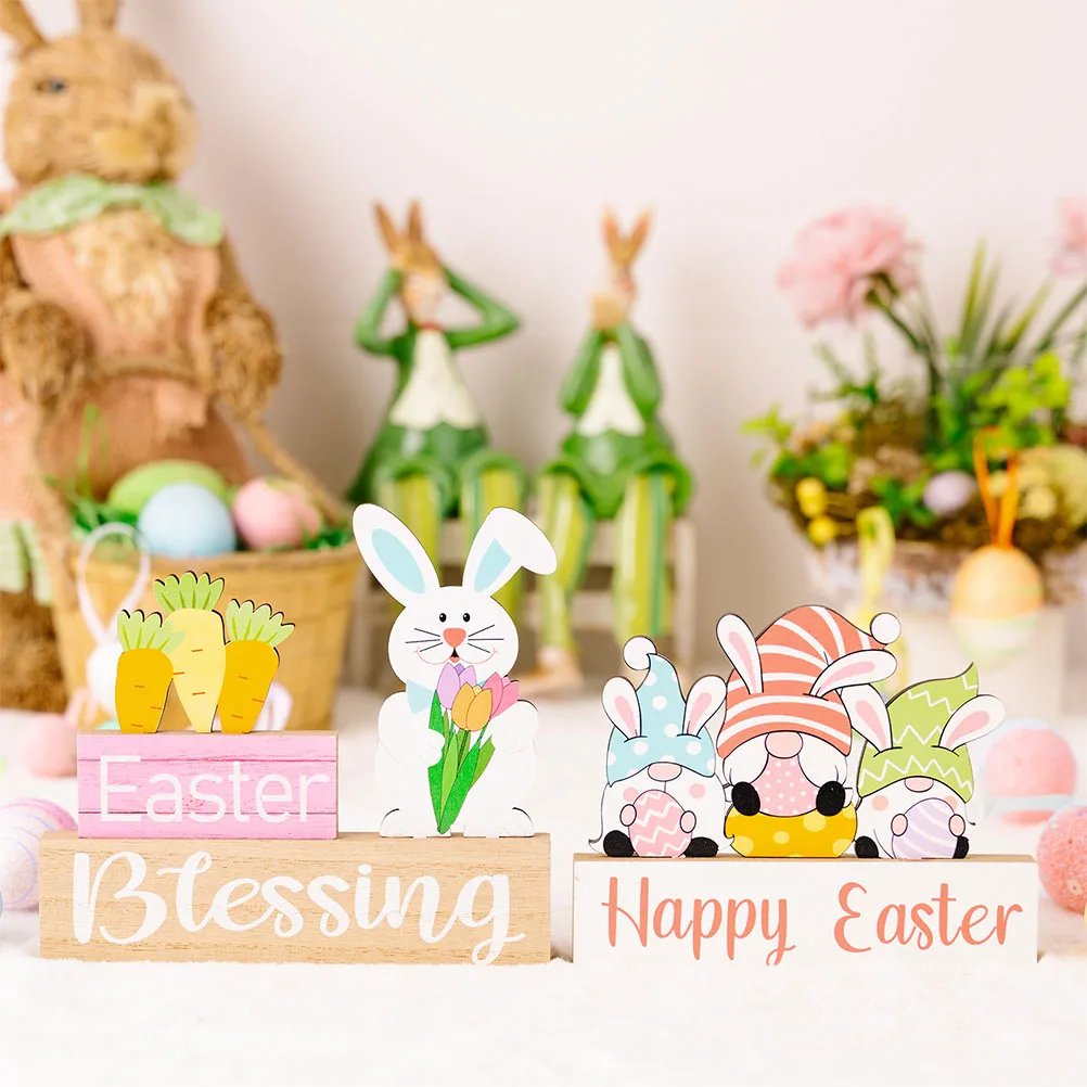 

Easter Table Sign Wooden Bunny Decoration Festive Garden Party Supplies Desktop Centerpiece Easter Style Stable