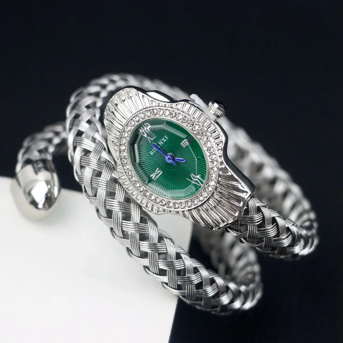 

Fashion Diamond BIFANXI New Quartz Watch Women Unique Snake Shape European American Bracelet Watches Wire Braided Lady Wristatch