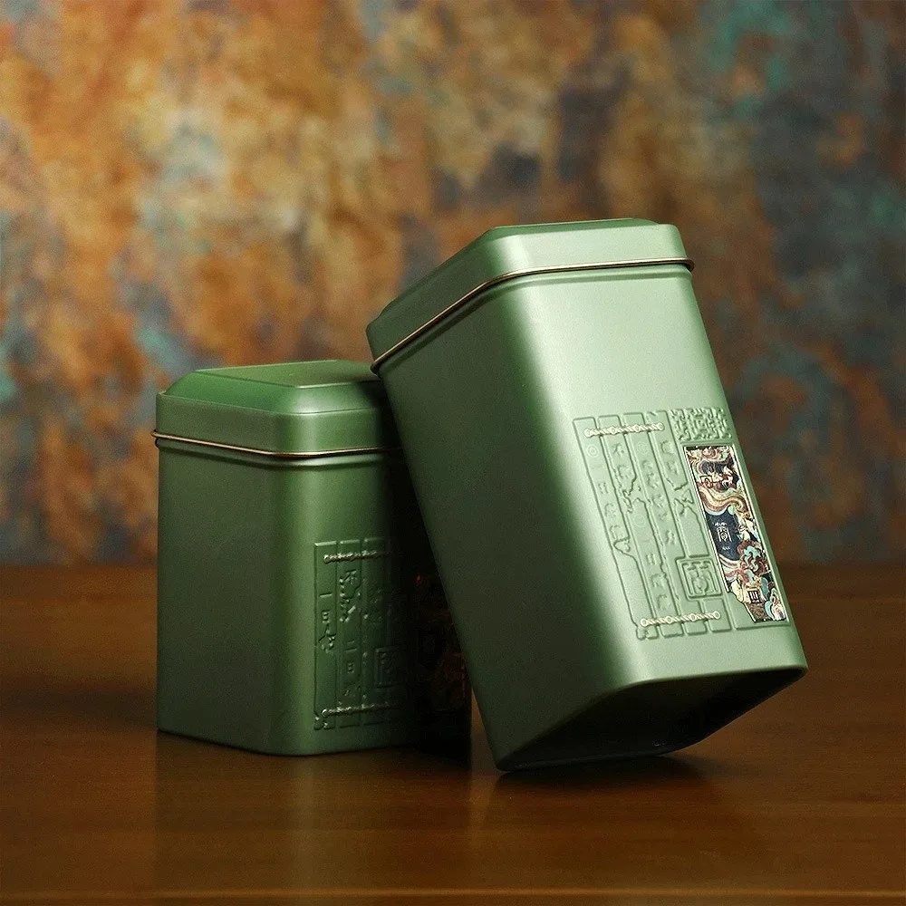 

Durable Square Tea Packaging Cans Retro Mini Tea Sealed Jar Metal Portable Tinplate Container Kitchen