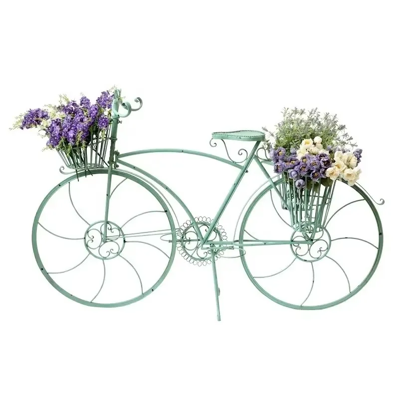 Bike Flower Pot White Garden Planter Decorative Metal Wedding Bicycle Garden Flower Stand Plant Holder Plantas Accesorios