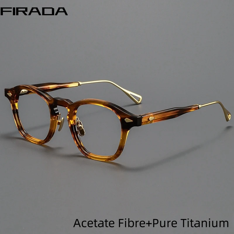 

FIRADA Fashion Sexy Acetate Glasses Women Vintage Pure Titanium Eyewear Optical Prescription Eyeglasses Frame For Men BT55010-C