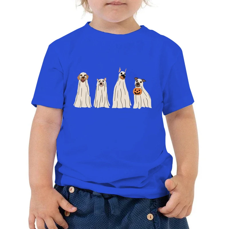 Happy Halloween Ghost Dog Tshirt Kids Retro Spooky Season T-shirts Short Sleeve Round Neck Streetwear Boys Girls Cartoon Tshirt