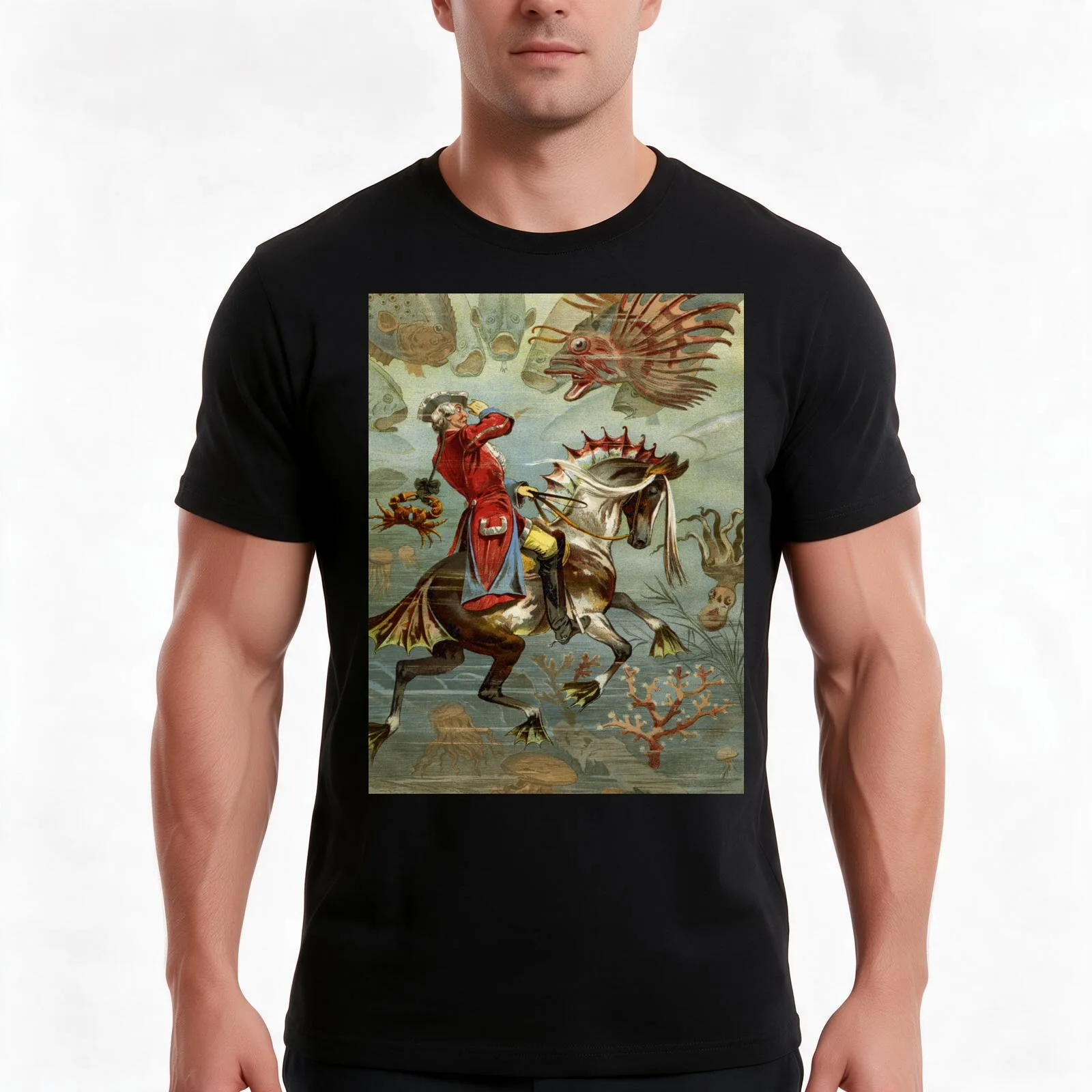 Baron Münchhausen underwater by Gottfried Franz T-Shirt, Summer Casual Cotton Tee, Oversized Streetwear Tops, Unisex Men Women