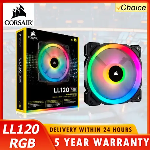 CORSAIR LL120 RGB 120mm Dual Light Ring LED PWM Fan Single Pack Computer Case Fan with Adjustable RGB Lighting for PC Build