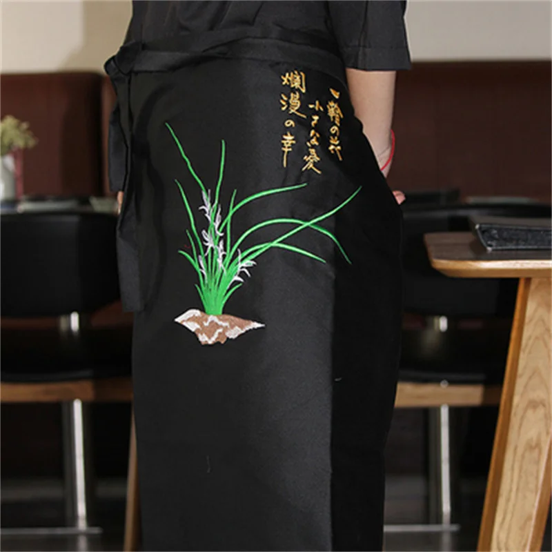 Tablier de service de cuisine japonais, motif brodé, pour chef cuisinier