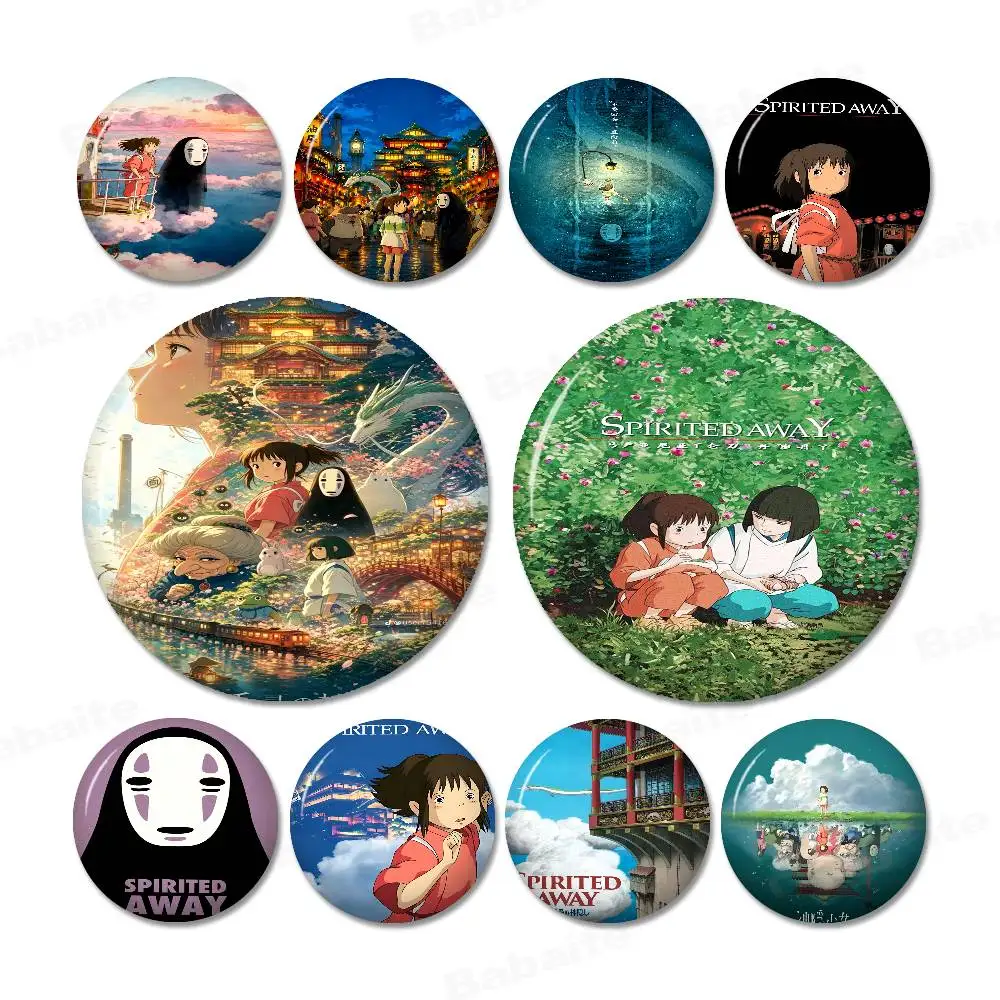 Ghibli Miyazaki Hayao S-Spirited Classic 58mm Cute Anime Figure Icon Badge Handmade Tinplate Brooch for Backpack Ornament