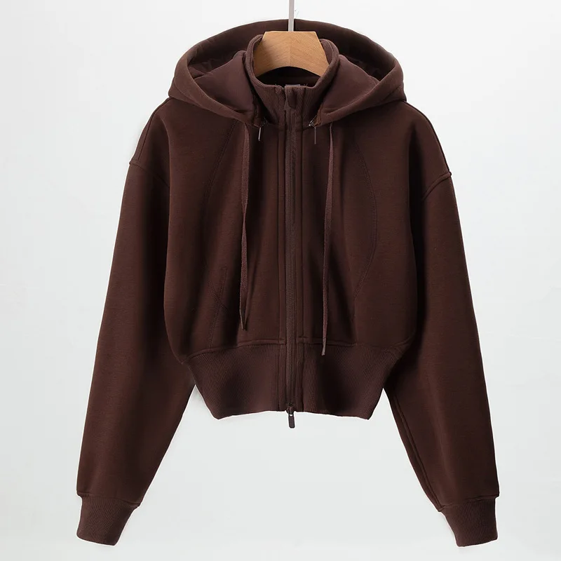 

Thickened slimming fitness outdoor running sports casual set, women's hooded detachable stand-up collar clip yoga jacket