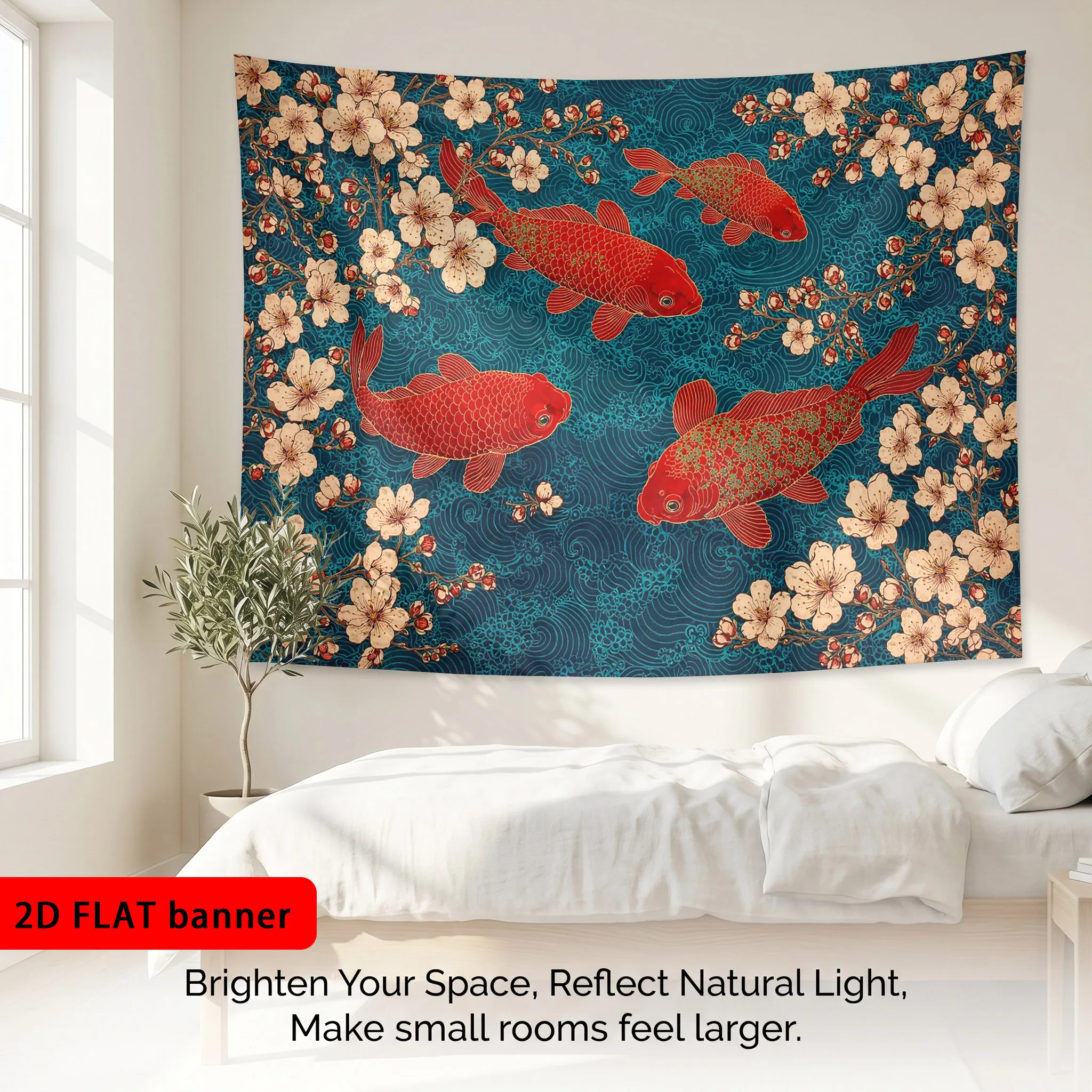 Large Decorative Koi Fish Floral Tapestry Wall Hanging Art Brighten Your Space for Bedroom Nursery Living Room Polyester Poster
