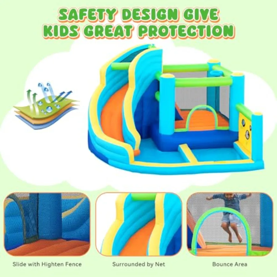 Tobogán acuático inflable para casa de rebote, parque acuático con castillo de seguimiento con pared trepadora, piscina para saltar y salpicaduras, salto interior y exterior
