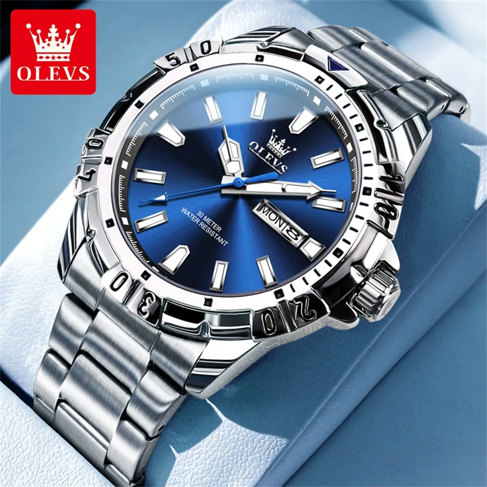 OLEVS 5560 Business Diving Quartz Watches For Men Stainless Steel Strap Waterproof Men Wristwatches Calendar Week Display Clock