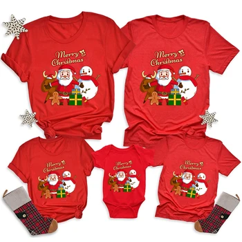 Merry Christmas Santa Claus Family T-Shirts Daddy Mommy and Me T-Shirt Baby Boysuit Family Matching Xmas Party Clothes
