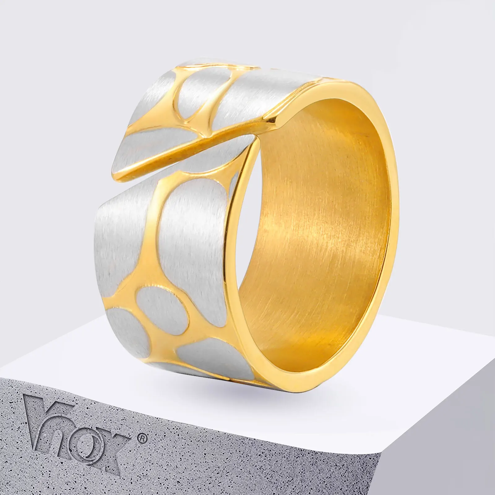 Vnox جديد الفولاذ المقاوم للصدأ غير النظامية مائل افتتاح حلقة بسيطة الشرير جولة خواتم الاصبع للنساء حُليات المجوهرات #1