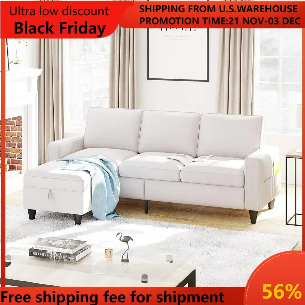 

Convertible Sectional Sofa Couch L-Shaped Couch with Storage Ottoman, Beige Couches for Living Room, 3-Seat Sectional Sofas for