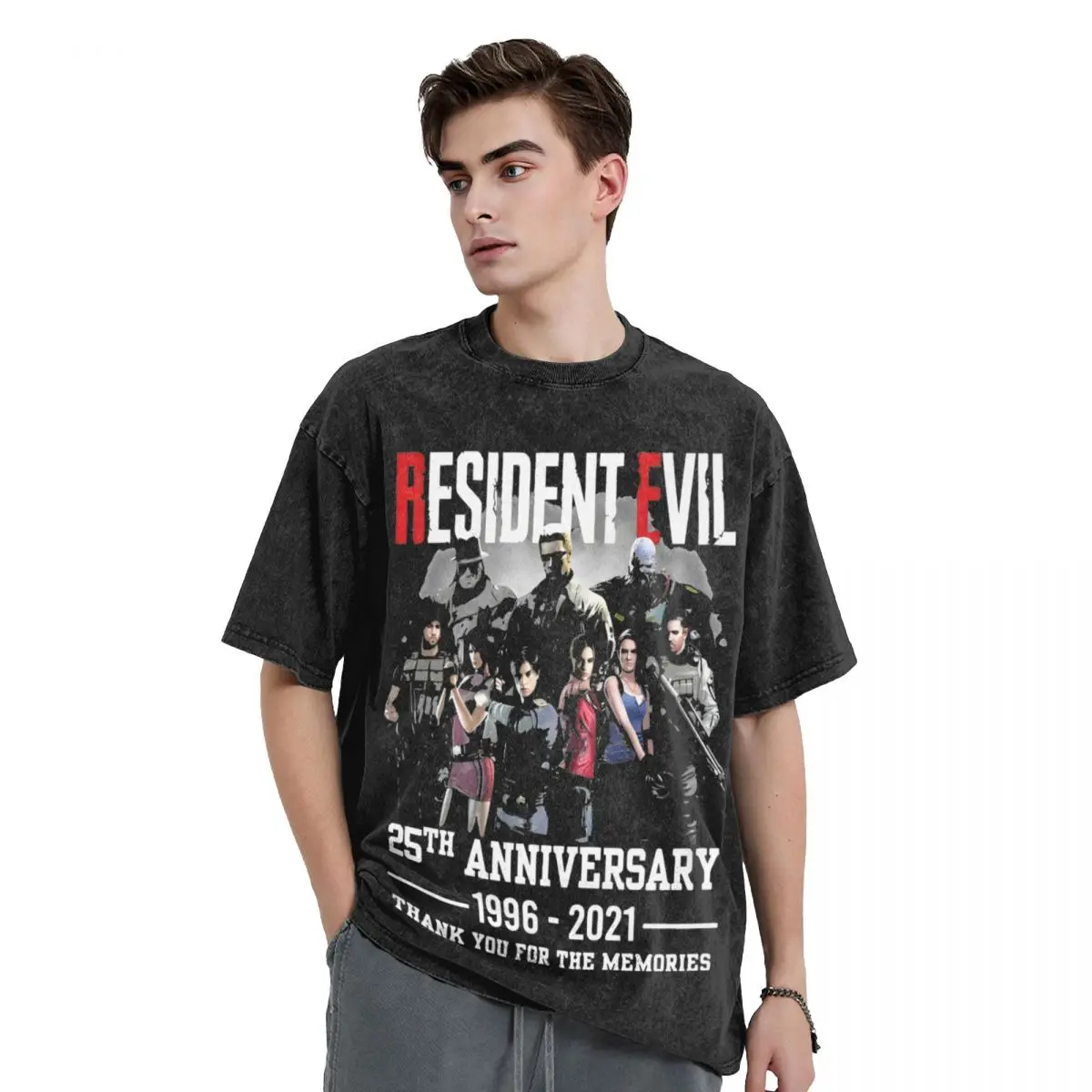 Resident Evils 25th Anniversary 1996 2021 Washed T Shirts Streetwear Novelty T-Shirt Resident Evils Tees for Men Oversize Summer