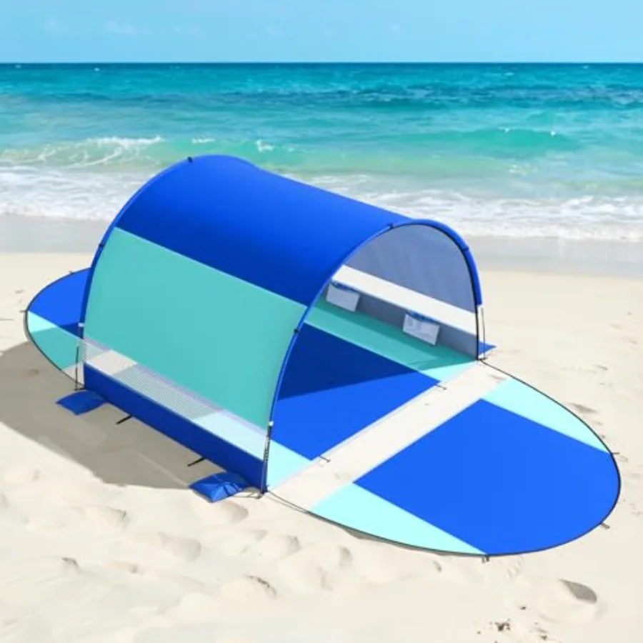 

Beach tent for 3-4 people, polyester fabric, sand-colored, UPF50+ UV protection with double zippered doors and portable storage