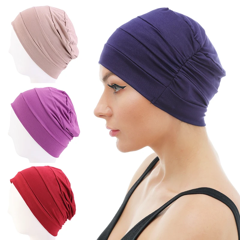 Nova womens macio muçulmano confortável quimio boné sono turbante chapéu forro para câncer perda de cabelo algodão cabeça envoltório acessórios para