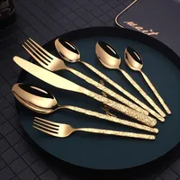 7pcs Gold Tableware Set 401 Stainless Steel Cutlery Set Top Fork Knive Spoon Set Kitchen Dinnerware Dinner Set Dropshipping