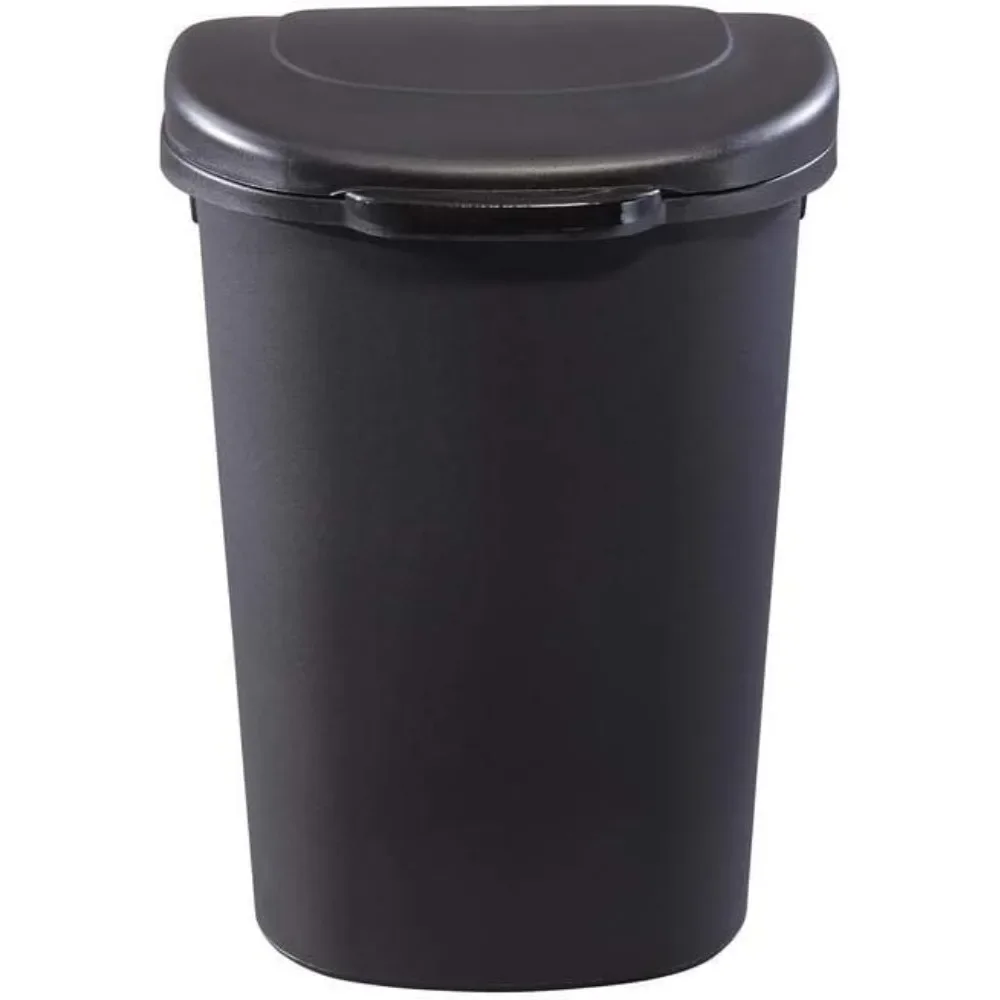 Commercial Products Touch Top Trash Can/Wastebasket with Lid, 13-Gallon, Small Black Garbage Bin for Home/Kitchen/Bedroom/Office