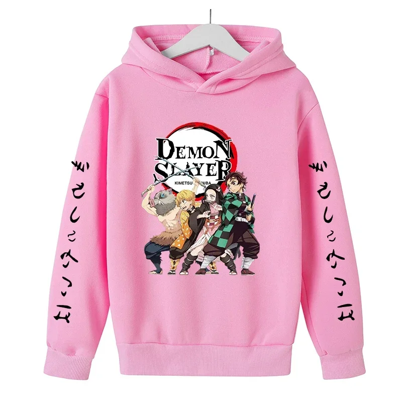 New Kids Demon Slayer Hoodie Children\'s Clothing Hoodie Suitable Boys Girl Long Sleeve Anime Yaiba Sleeve Pullover Sweatshirt