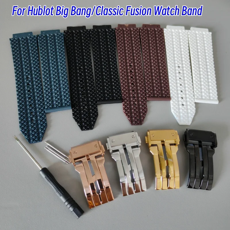 Correa de goma de silicona para reloj Hublot Big Bang/Classic Fusion, terminales convexos de 24x17mm y 26x19mm para pulsera Hublot Wirst