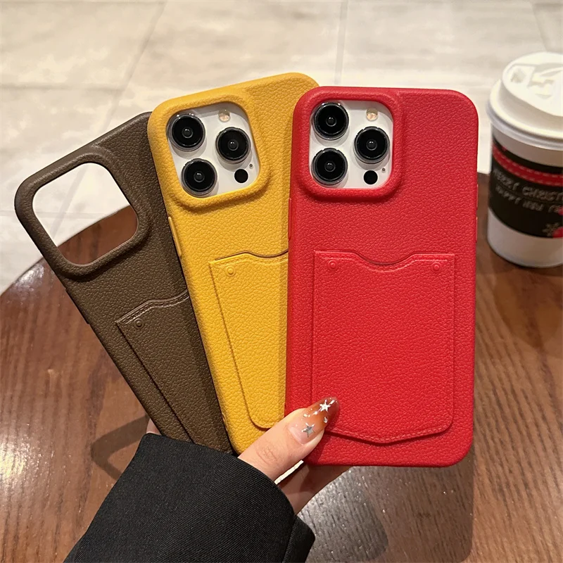 Fashion Candy Color Card Slot Bag Phone Case For iPhone 16 Pro Max 15 Pro 14 13 Pro Max Camera Protection Silicone Back Cover