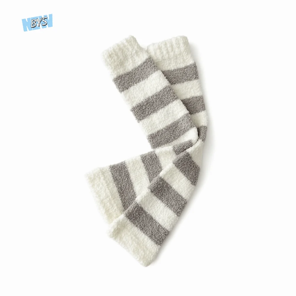 

Creative Thicken Warm Long Tube Sock Cover Stripe Simple Floor Plush Stockings Hosiery Leg Warmers Coral Fleece Stockings Autumn