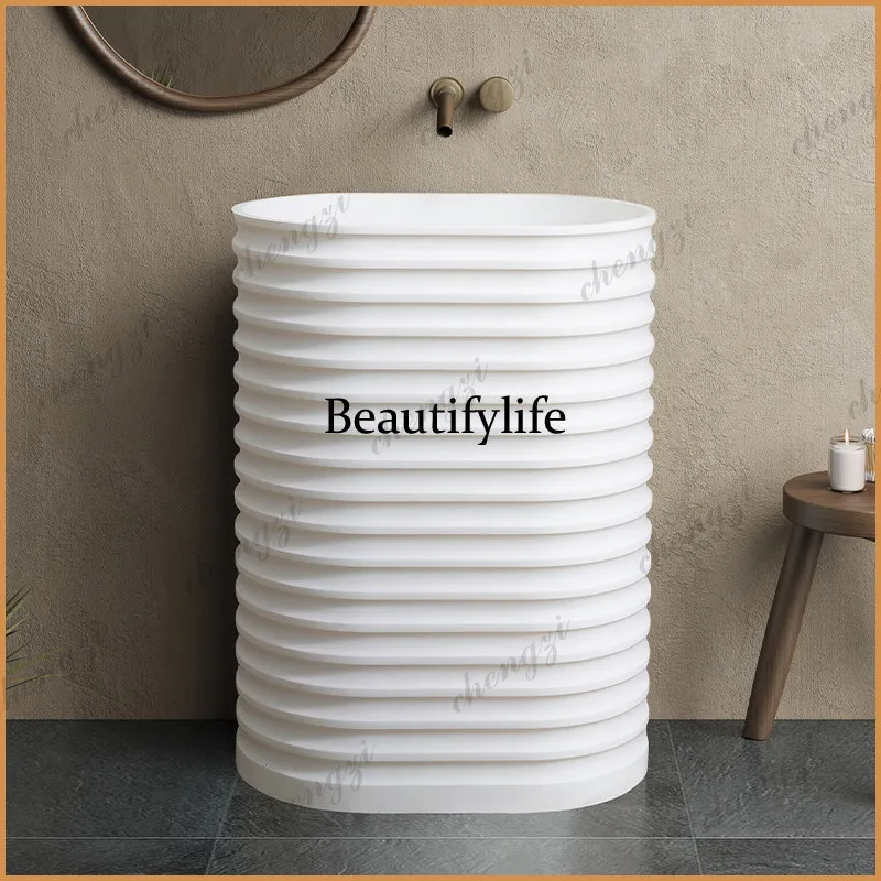 Z138 Japanese-style wabi-sabi artificial stone column basin oval integrated floor-to-ceiling sink art creative face wash table