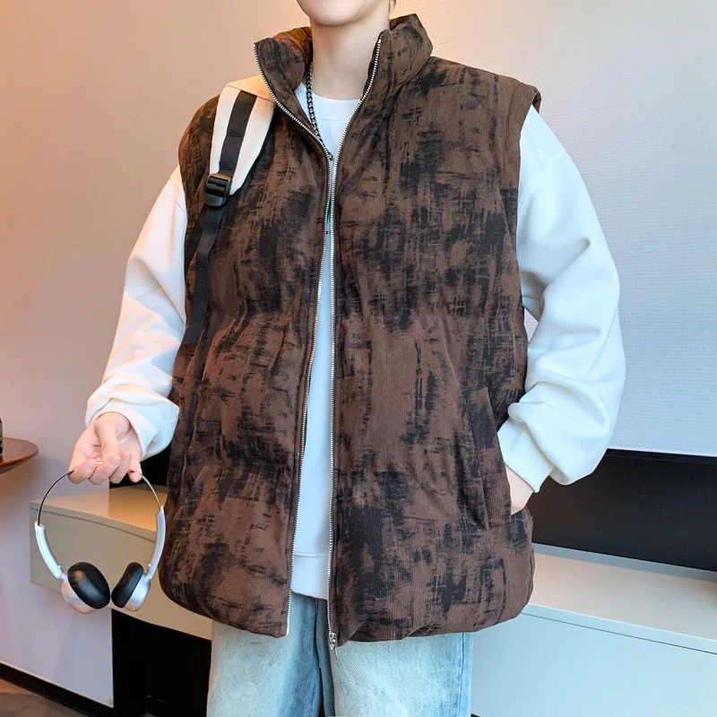 

Утолщенный теплый хлопковый жилет, модная повседневная верхняя одежда с принтом, мужская одежда высшего качества, удобная одежда без рукавов Roupas Masculinas