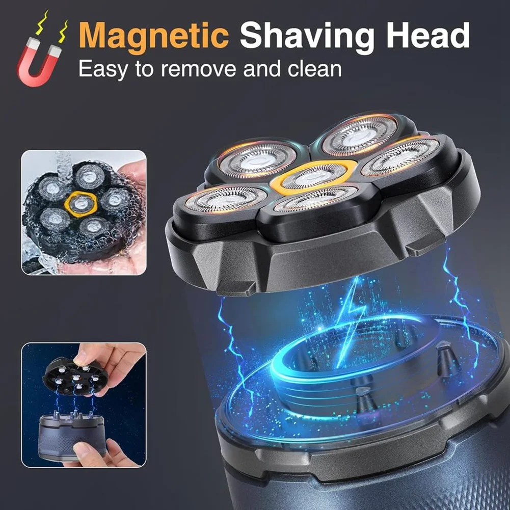ABBZ-Electric Head Shaver For Bald Men 6D Magnetic Rechargeable LED Display Hair Trimmer Waterproof Beard Trimming Tool