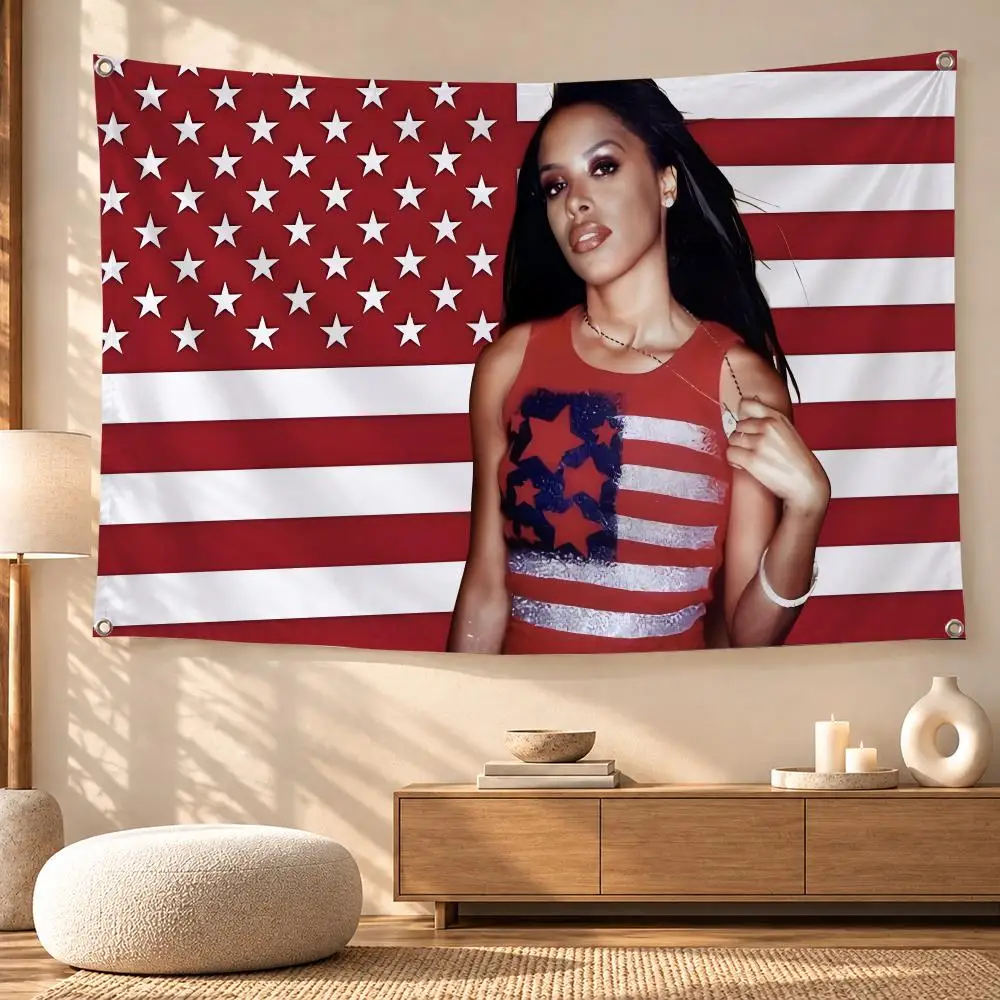 Aaliyah 90s Singer Soulful Poster Flags Festive Decorative Banner for Camping, Family Parties & Garden Wall Decor, Great Gift