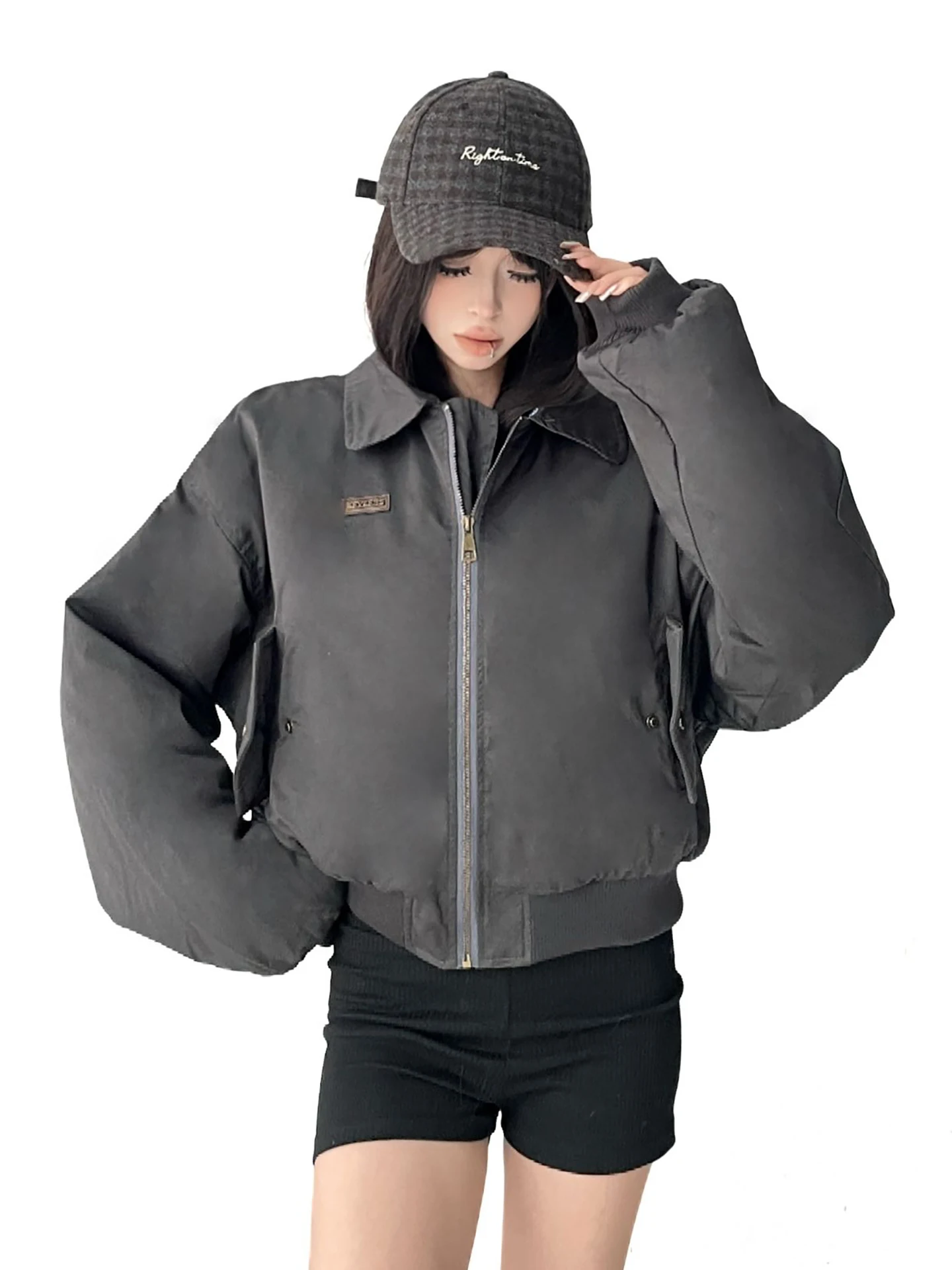American Sle Loose Fit Thi Warmer Baumwoll-Parka-Mantel für Damen, Winter-Faion-Oberbekleidung, ort Länge, Reißverschluss
