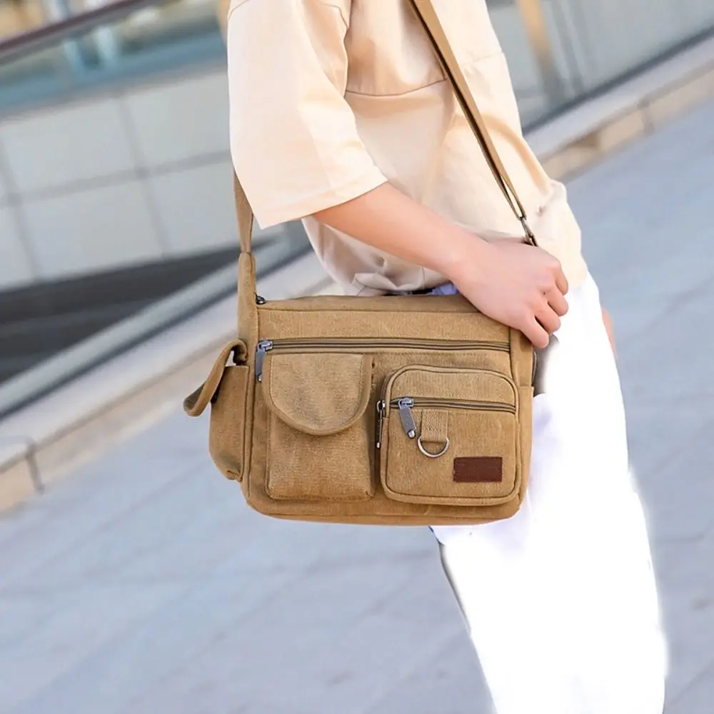 Korean Style Men Messenger Bags Multifunctional Large Capacity Simple Square Bag with Pocket All-match Travel Tool Bag Outdoor