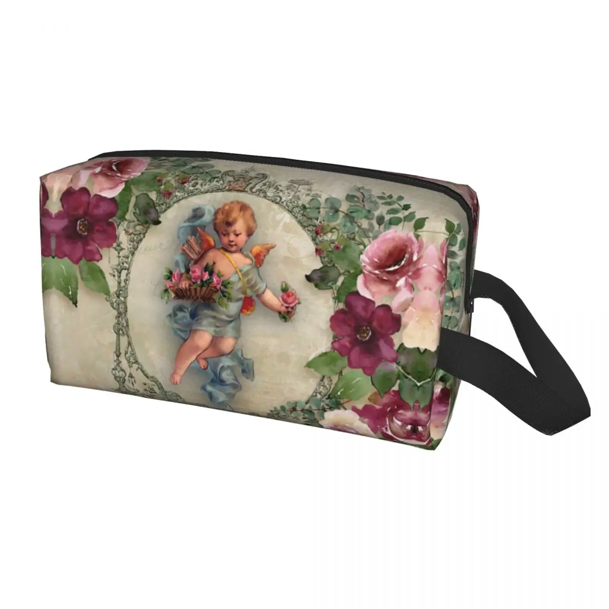 Borsa cosmetica da viaggio con angelo vittoriano rosa Vintage personalizzata per le donne Organizer da toilette per trucco Lady Beauty Storage Dopp Kit