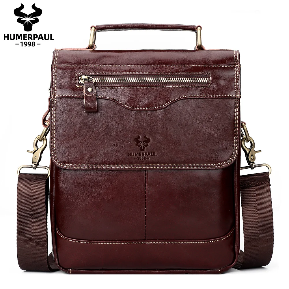 

HUMERPAUL Men's Vintage Genuine Leather Crossbody Bag Casual Handheld & Shoulder Messenger Bag for Business Daily Use Quality