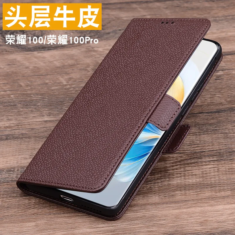 Luxury Genuine Leather Flip Phone Cases For For Honor 100 90 Honor100 Honor90 Pro Leather Half Pack Phone Cover Case Shockproof