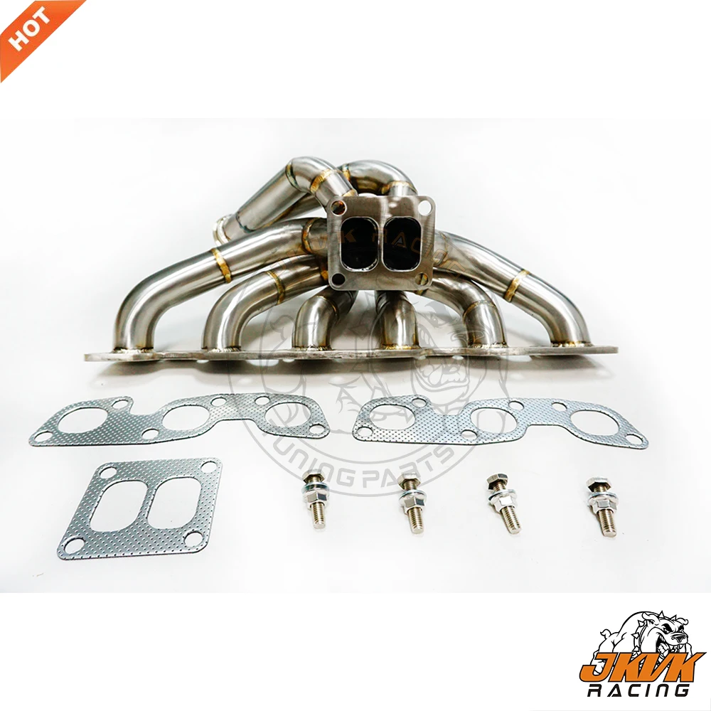 JKVK RACING 3mm Mild steel R32 R33 R34 RB26DET T4 Divided Turbo Top Mount Manifold with 44mm V band Wastegate Flange